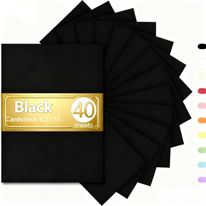 ALEWAPO Black Cardstock 8.5 x 11 Thick Paper, 40 Sheets, ThickPaper 75 LB/200 GSM, Cardstock Printer Paper 8.5 x 11, Black Card Stock for Invitations, Menus, Wedding, DIY Cards - Image 1